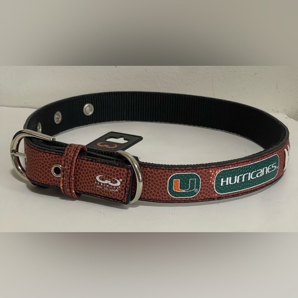 Gamewear University of Miami Leather Football Print Dog Collar NWT